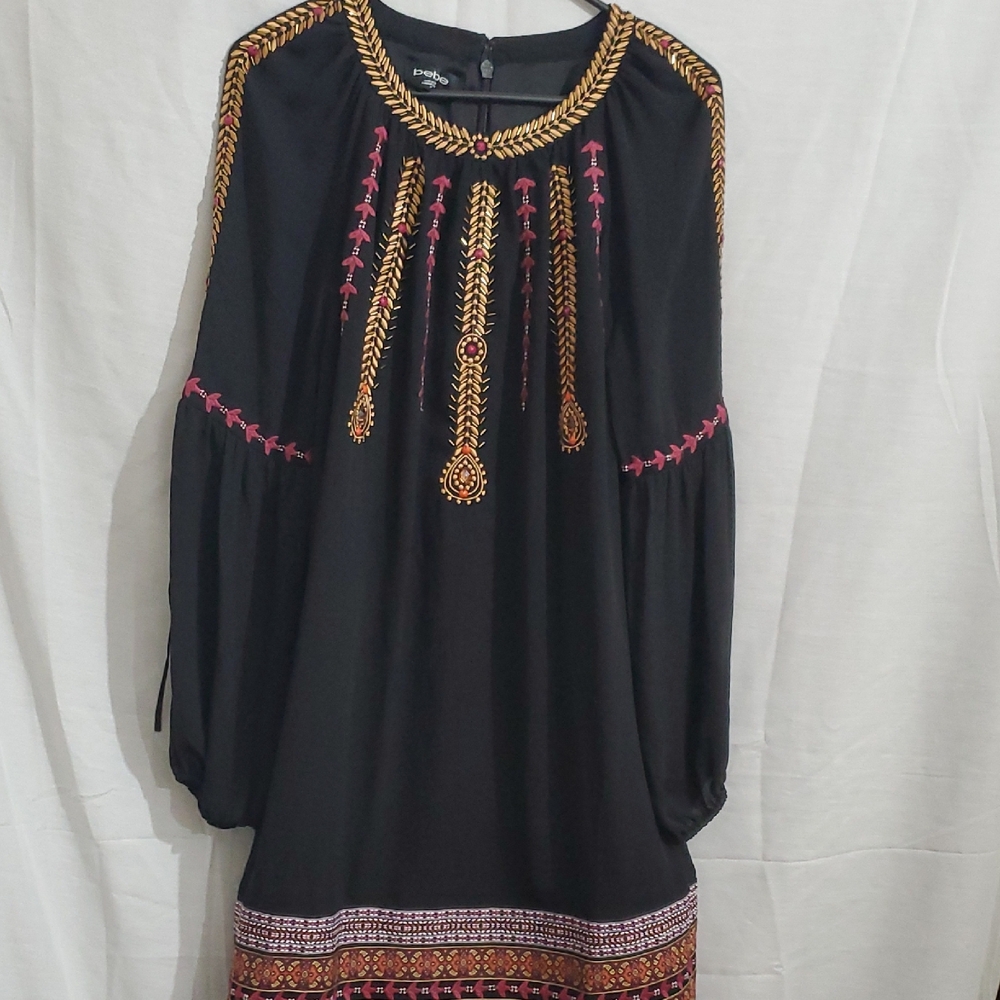 Bebe Black and Gold Long Sleeve Dress